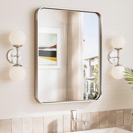 TokeShimi 16x20 Brushed Nickel Bathroom Mirror,Vanity Mirror Bathroom Wall with Tempered Glass,Modern Metal Framed Mirror with Aluminum Frame(Horizontal/Vertical)