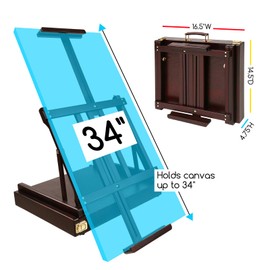 MEEDEN Studio Sketchbox Table Easel with Metal Lined Drawer - Adjustable Solid Beech Wood Tabletop Easel & Sketchbox Artist Easel with Storage, for Studio or Plein Air - Holds Max 34", Walnut