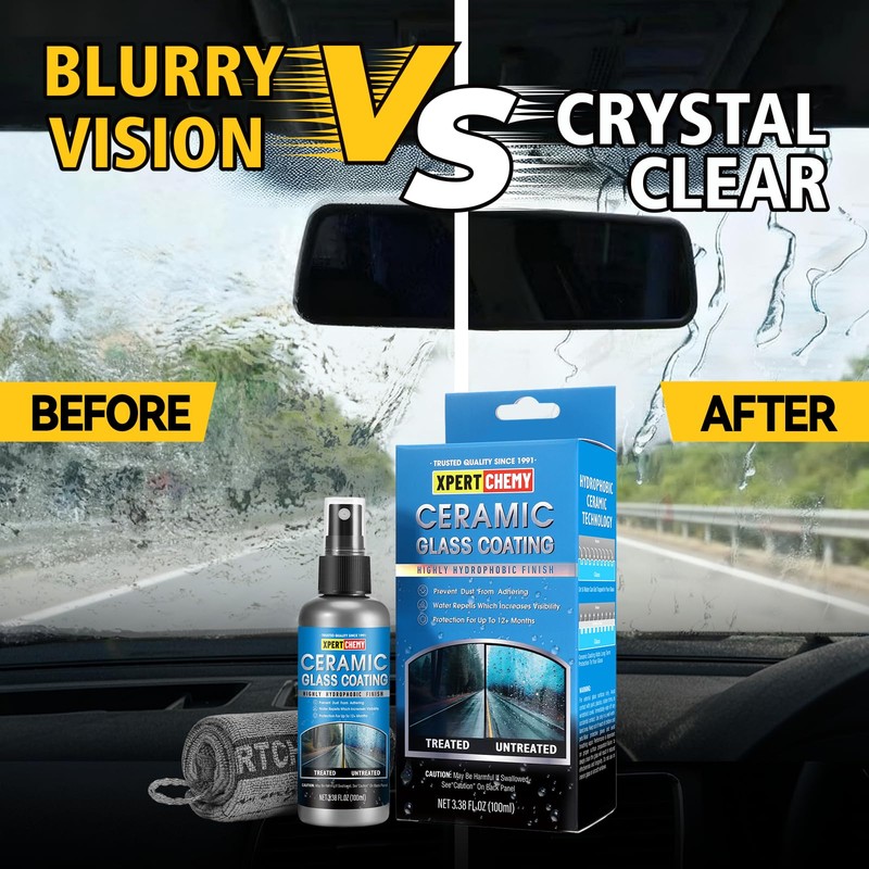 Ceramic Rain Repellant Windshield, Glass Coating Spray, Hydrophobic Protective Formula,