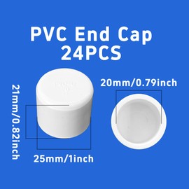 AUXBC 24PCS 1/2 Inch PVC End Caps, White Furniture Grade Socket Plugs Adapter, PVC Pipe Fitting Covers for Greenhouse Frames & Shelving Systems(20mm Inner Diameter)