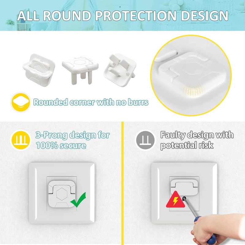 Baby-Proof Outlet Covers (60 Pack) – Child Safety 3-Prong Electrical