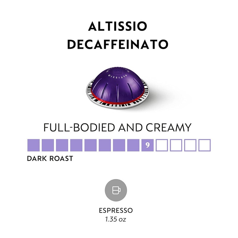 Nespresso Capsules Vertuo, Altissio Decaffeinato, Dark Roast Espresso, 50-Count Espresso