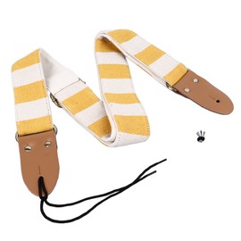 Guitar Strap Stylish Stripe Pattern Thickened Cotton Leather Adjustable Guitar Bass Strap Belt Yellow