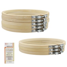 HXMJIED 8 Pack 6 inch Mini Bamboo Circle, Round Bamboo Embroidery Hoop Circle Cross Stitch Hoop Ring, with Gold Eye Embroidery Needles, for Art Craft Handy Sewing