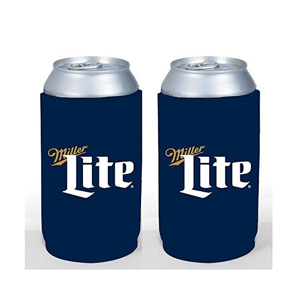 Miller Lite 16oz Beer Can Cooler Holder Kaddy Coolie Huggie Pounder Navy Set of 2
