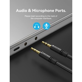 VENTION Audio Y Splitter Headset Adapter Female to Aluminium Alloy Jack Plug Adapter TPE Headset Splitter Audio Splitter Jack Adapter for Computer/Headphones/Laptop/Microphone (1M)