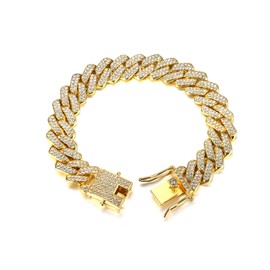 Thunaraz 12mm Hip Hop Bracelet Cool Style Gold Plated Iced Out CZ Chain Diamond Miami Cuban Link Chain Bracelet for Men Women 7 Inch Gold