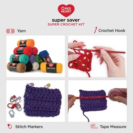 Red Heart Super Saver Super Yarn Crochet Kit with Accessories for Crochet & Knitting & Amigurumi Projects