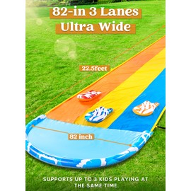 Sloosh 22.5ft x 82in Waves Triple Lawn Water Slide,Heavy Duty Lawn Water s with 3 Body Boards and Slip Sprinkler for Kids Adults Backyard Summer Outdoor
