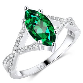 LEXLUNE 1.5CT Solitaire Marquise Cut Engagement Ring For Women, Sterling S925 Silver, May Birthstone Emerald Size 8