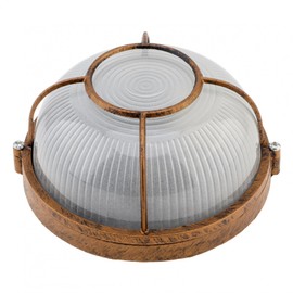 RTNLIT 7inch Sauna Light, Nautical Bulkhead Light Fixture, Antique Copper Outdoor Wall Light Fixture for Ceiling Mount, Wet Location (Grid Round, Frosted Glass Lens, E27 Base)