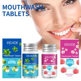 Mouthwash Tablets - Chewable Mouth Wash, Breath Freshening Tablets, Fluoride-Free, Alcohol-Free, Vegan, Sugar-Free, Mint Flavor - 30 tablets - Flavour: Apple Flavor