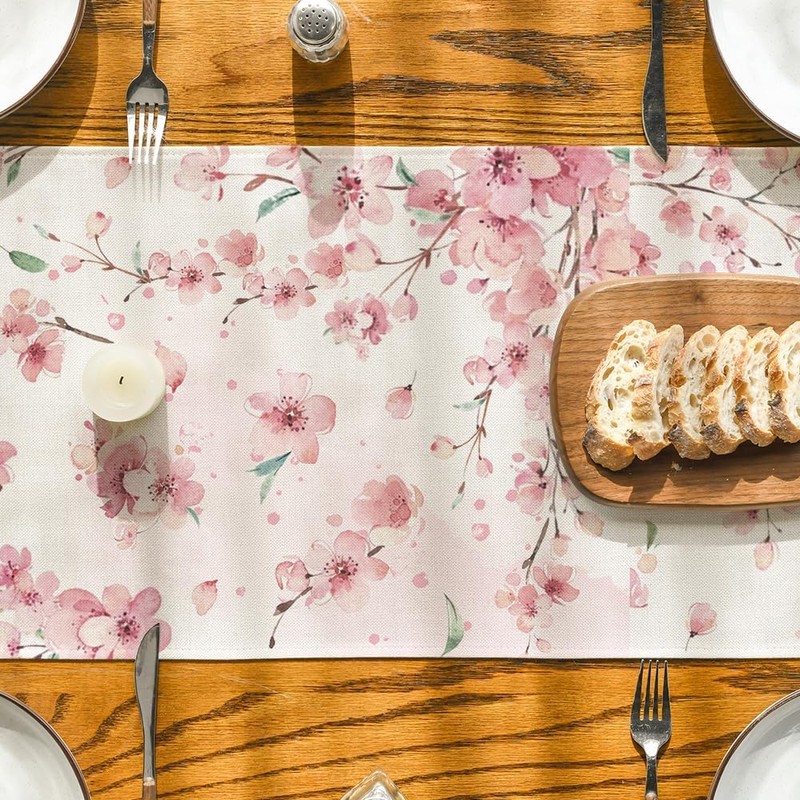 Artoid Mode Cherry Blossom Branches Spring Table Runner, Seasonal Kitchen
