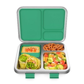 Bentgo® Kids Stainless Steel Leak-Resistant Lunch Box - New & Improved 2022 Bento-Style with Upgraded Latches, 3 Compartments, & Bonus Container - Eco-Friendly, Dishwasher Safe, BPA-Free (Green)