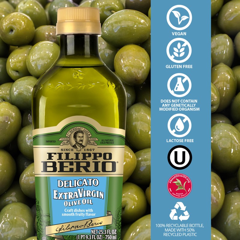 Filippo Berio Cold Pressed Extra Virgin Olive Oil, Delicato, 25.3