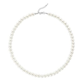 SUNYARAN Pearl Necklaces for Women, Silver Cream White Round Pearl Choker 8MM Silver Plated Dainty Wedding Pearl Necklace for Brides Necklace for Women Jewelry Gifts 16 Inch + 2" Extender Adjustable