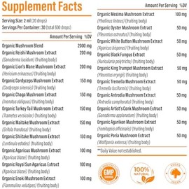 Complejo De Hongos Liposomales Gotas 2000 Mg 20 Extractos Orgánicos De Hongos Fórmula Líquida Avanzada Para Inmunidad, Cognitiva Y Memoria Suplemento