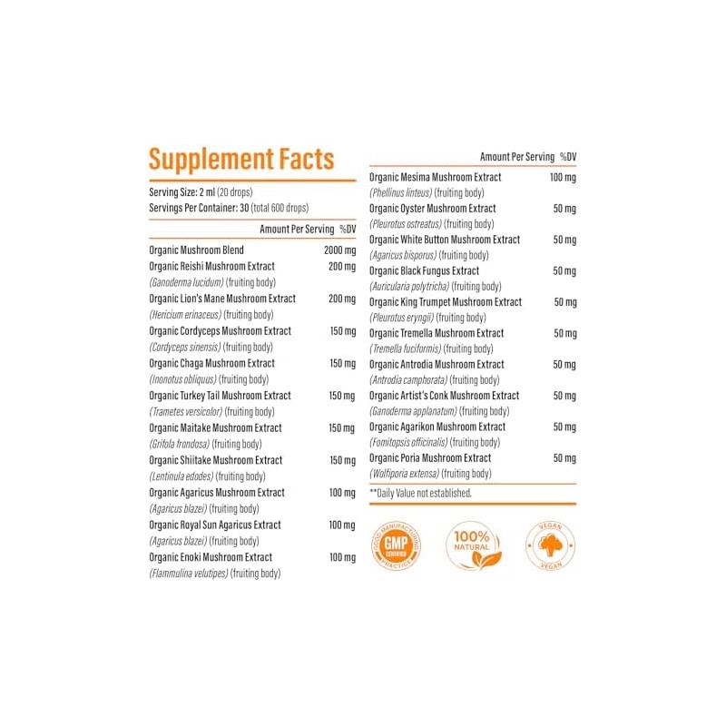 Complejo De Hongos Liposomales Gotas 2000 Mg 20 Extractos Orgánicos