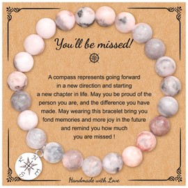 Retirement Bracelet for Women 2023,Compass Bracelet Natural Stone Bracelets Healing Beaded Bracelets Going Away Farewell Leaving Gifts Retirement Goodbye Present for Women Men