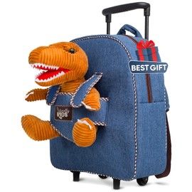 Toddler Luggage for Boys w Dinosaur Toys, Kids Rolling Backpack for Boys, Toddler Suitcase, Gifts for 3 4 5 6 Year Old