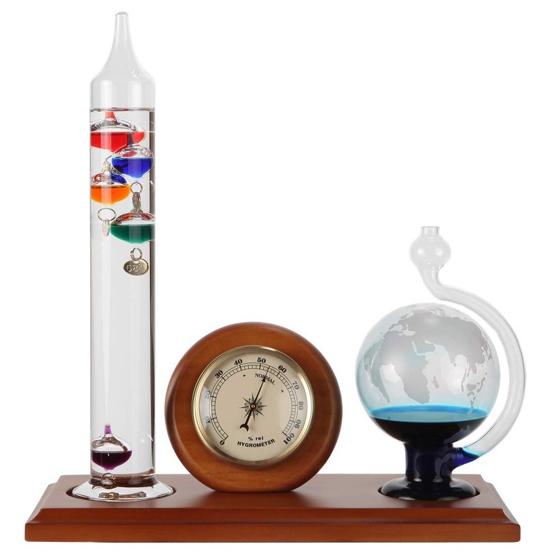 Lily's Home Analog Weather Station, with Galileo Thermometer, Glass Barometer,