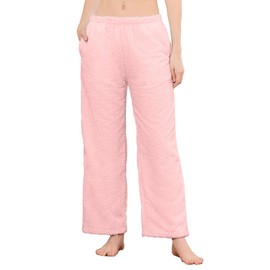 HEARTNICE Women's Fleece Pajama Pants, Warm Plush Soft Pj Bottoms with Pockets Comfy Fuzzy Lounge(LIGHT PINK,M)