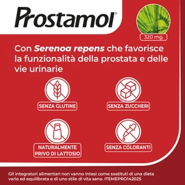 Prostamol 30 Capsule Molli - Integratore Alimentare a base di Serenoa repens (320 mg) per la Funzionalità della Prostata e delle Vie Urinarie. Senza Glutine.