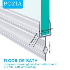 1-Pack Shower Door Bottom Seal POZIA-39(1000mm) Long,3/8"(10mm) Thick Frameless Glass Shower Door Seal Strip Clear Vinyl Durable Stop Shower Leaks and Create a Water Barrier Ultra Clear