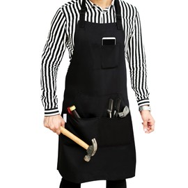Ruvanti Durable Goods - Professional Grade Chef Apron for Kitchen, BBQ, and Grill with Tool Pockets + Extra Long Ties Adjustable M to XXL (1 Pack, Black)