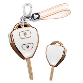 HIBEYO 2 Button Key Fob Cover for Toyota Accessories Smart Keyless Auto Key Cover for Toyota Corolla Camry Reiz RAV4 Crown Avalon Venza Matrix Yaris with Keychain-TPU Keychain(White)