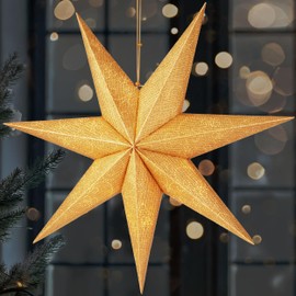 BRUBAKER 60 cm Christmas Star for Indoor Use - LED Advent Star Hanging - Luminous Star for Hanging Window Decoration and Christmas Decoration - 3D Paper Star Decoration Christmas - Gold