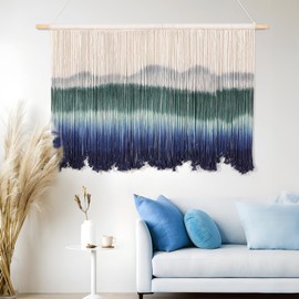 Osunnus Boho Dip Dye Macrame Wall Hanging Large Tie Dye Mountain Tapestry Handmade Ombre Woven Wall Art Decor for Living Room Bedroom 43" W x 28" L