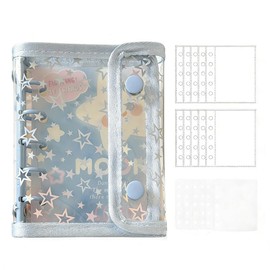 Yurika Sealing Pad Transparent Removable Sticker Pad M5 6 Holes Cute Pattern Design Transparent Binder Refillable Seal Storage Supplies Organizing Small Items for Girls Kids Gift with 20 Loose Leaf