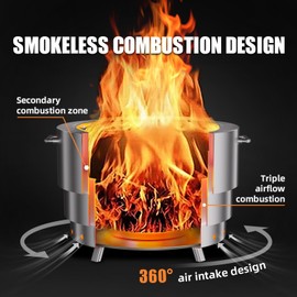 Smokeless Fire Pit for Outdoor - 23" Portable Stainless Steel Fire Pit with Foldable Design & Carry Bag Adjustable Height for Camping, Backyard, BBQ, Bonfires.