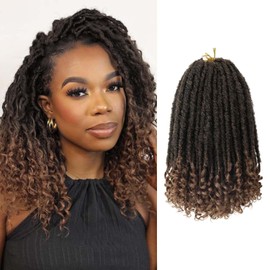 Goddess Locs Crochet Hair 6 Packs, 12 Inch Straight Faux Locs Crochet Braids, Pre-Looped Curly Soft Synthetic Ombre Braiding Hair Extensions for Black Women(12 Inch, 6 Packs, 1B/30#)