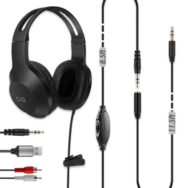 20Ft Extra Long Cord Headphones for TV & PC with Volume Control, Wired TV Headset with Extension Cable, 3.5mm Aux Jack with USB & RCA Adapters for More TVs, Senior Friendly