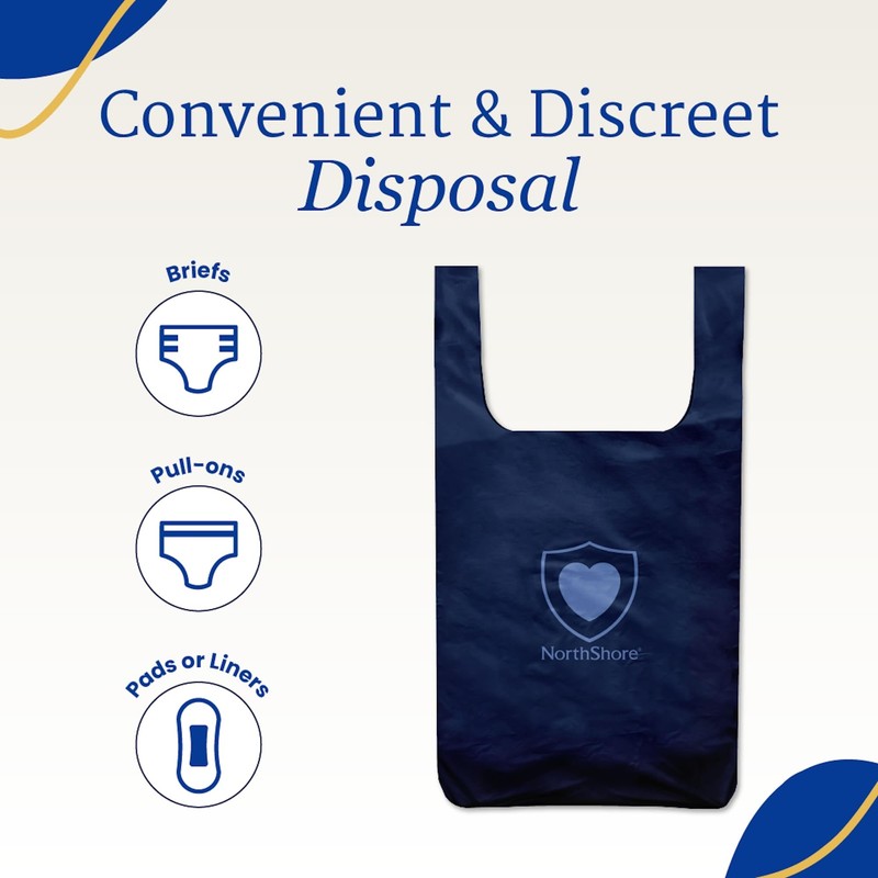 NorthShore DiscreetShield Disposal Bags for Adult Diapers, 25-Count, Opaque Navy,