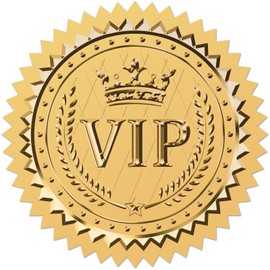 CRASPIRE Crown VIP Stickers 100Pcs 2" Embossed Foil Seals Stickers Gold Envelope Stickers Vintage Envelope with Serrated Edge Medal Decoration Labels for Envelopes Diplomas Wedding Gifts