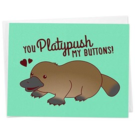 Cute Platypus Valentine's Day, Anniversary or Love Card "You Platypush My Buttons"