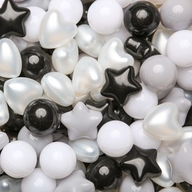 GOGOSO Ball Pit Balls,Plastics Balls for Ball Pit, Stars Hearts Shape for PastelBall for Toddlers Kids, Black+Gray+Pearl White,100pcs