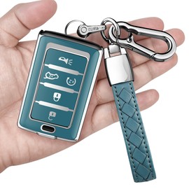 Sindeda for Jeep Key Fob Cover with Keychain Soft Full Protection Key Shell Compatible with Grand Cherokee L Grand Wagoneer 2021-2025 Smart key (Storm Blue, 5 Buttons)