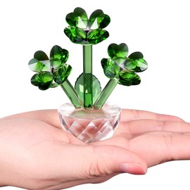 Crys&Gems Crystal Four-Leaf Clover Figurine Collectibles Crystal Flower Ornament, Crystal Ornaments Table Home Decor Art Glass Figurines Birthday Gift Wedding Gift
