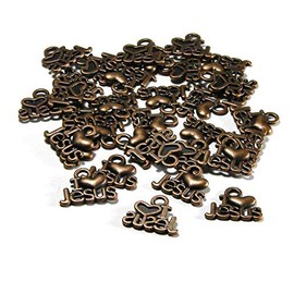 30 I Love Jesus Christian Jewelry Charms with Heart Plated Pewter Base Metal (Antique Copper Plated)
