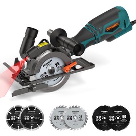 DOVAMAN Circular Saw, 5.8A 4-1/2" Circular Saw w/Laser, Metal Auxiliary Handle, 6 Saw Blades (4½", 4¾"), Cutting Depth 1-11/16" (90°), 1-3/8" (45°), Ideal for Wood, Soft Metal, Plastic, Tile - MCS01A