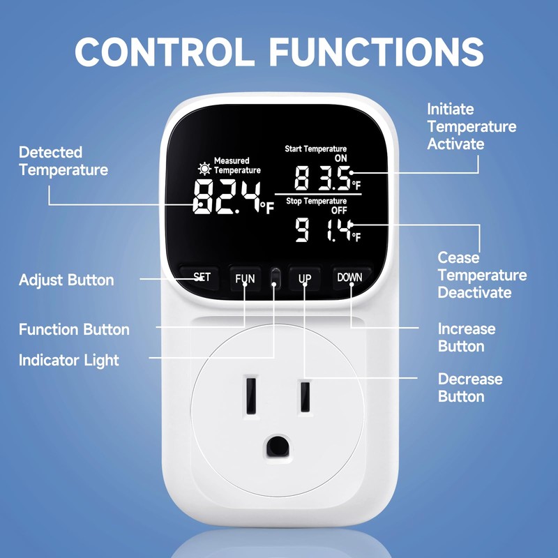COMYAN Temperature Controlled Outlet , 15A/1800W Digital Thermostat Outlet, Cyclic