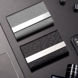 Magnetic Business Card Holder Case Wallet Simple Gray