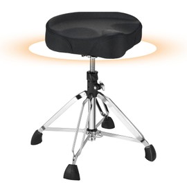 Vangoa Drum Throne Seat VDT30 Saddle Drum Chair 4 Legs, Adjustable Padded Thickened Drum Seat with Anti-Slip and Double-braced Feet Hydraulic Drum Chair, Black