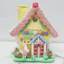 LIGHT UP EASTER Frosted Sparkly Gingerbread House Eggs Bunny Flowers Pastel NWT