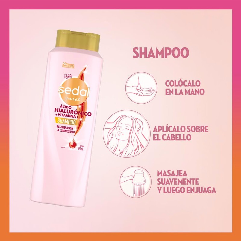 Sedal Shampoo Acido Hialuronico y Vit C, Botella 620ml