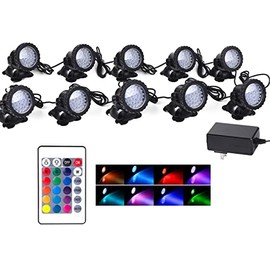 Underwater Pond Lights, Colored Spotlight for Yard, IP68 Waterproof Landscape Lights Outdoor Spot Lights, Submersible 36 LED Fountain Lights Remote Control Multi-Color Dimmable Adjustable, Set of 10